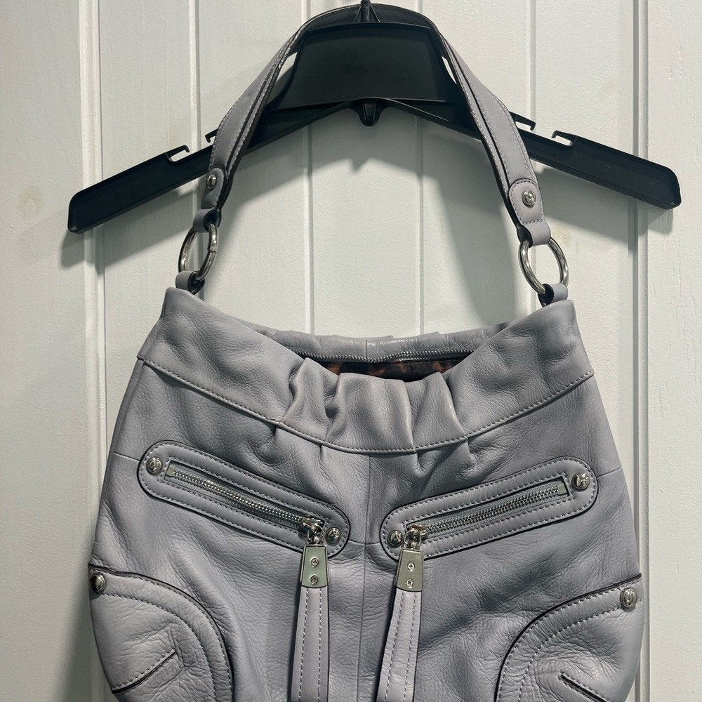 B. Makowsky Gray Shoulder Bag with Ruched Design